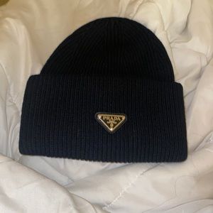 Prada Mens Beanie Size Large , black, Wool and cashmere